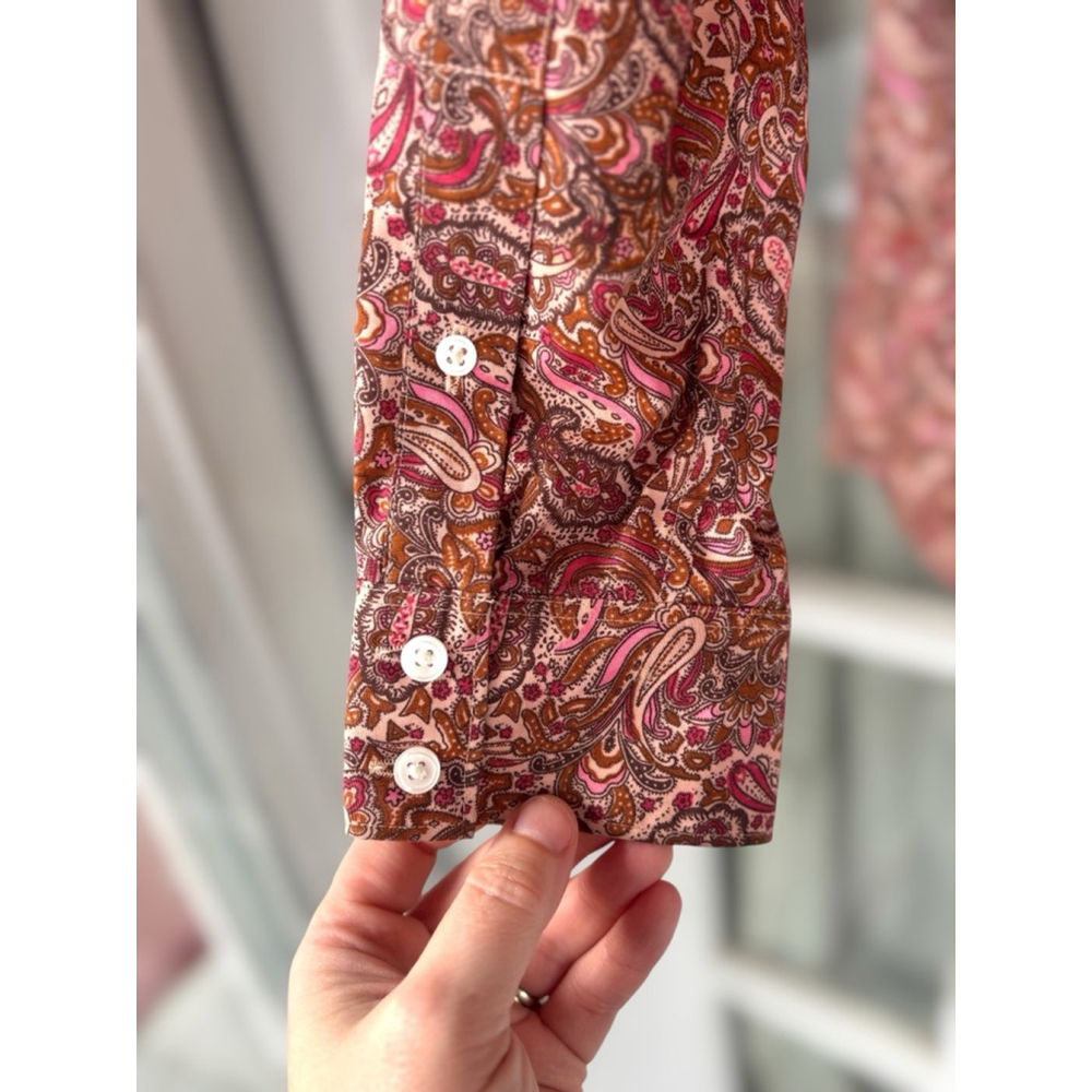 Lands' End Womens Size 12 Paisley Print Long Sleeve Button Down Shirt Retro Chic - Picture 6 of 13